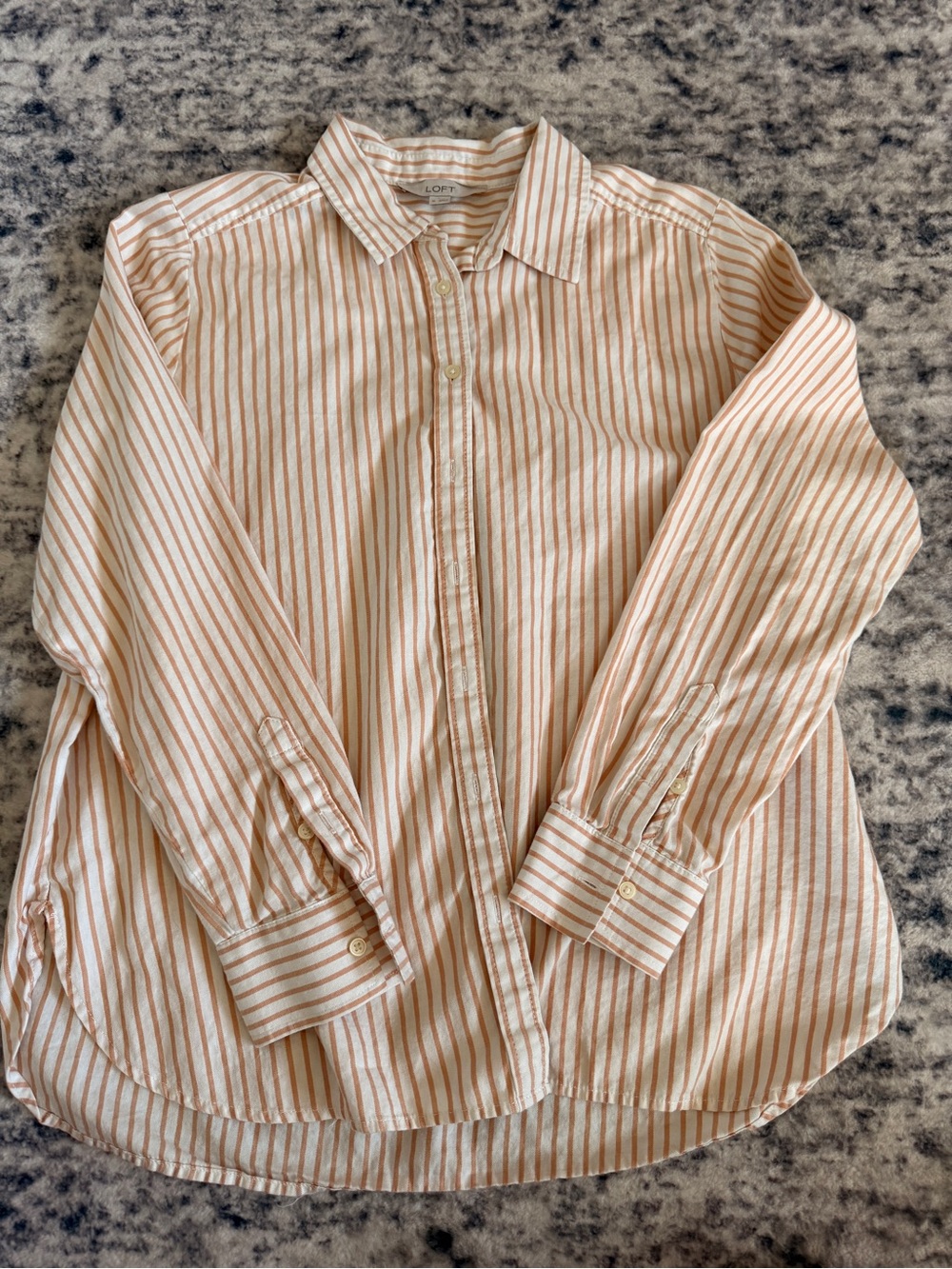 LOFT Cream and Tan Striped Button-Down Shirt
